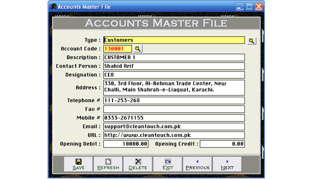 Chart Of Accounts Master File