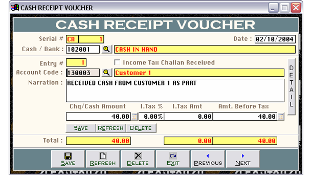 Accounting For Hotels Cash Receipt Voucher
