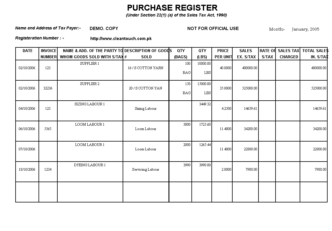 cleantouch yarn processing system purchase return invoice format