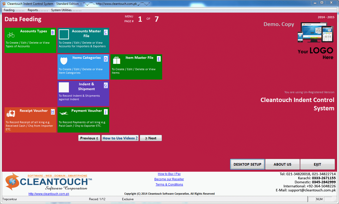 Cleantouch Indent Control System screenshot Cleantouch Indent Control System screenshot